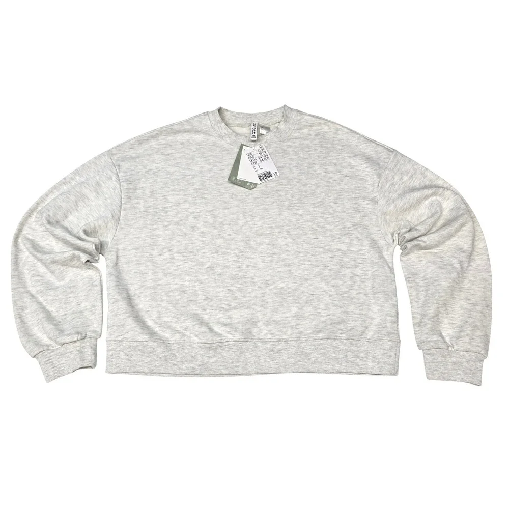 HM Divided Women Grey Heathered Recycled Cotton Cropped Sweatshirt Size S NWT
